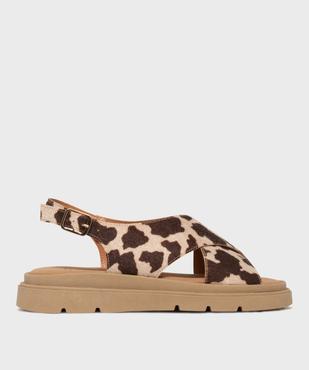 Sandales à semelle épaisse et brides croisées motif animalier femme vue2 - 5 MILES - GEMO