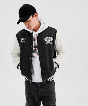 Blouson teddy matelassé bimatière à boutons-pression homme vue1 - GEMO (HOMME) - GEMO