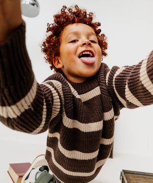 Pull rayé en grosse maille à emmanchures raglan garçon vue1 - GEMO (ENFANT) - GEMO