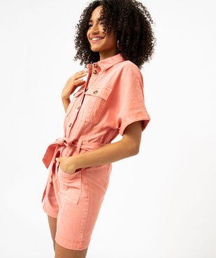 Combishort en toile denim à manches courtes femme vue2 - GEMO(FEMME PAP) - GEMO