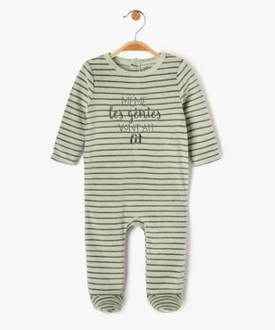 Pyjama dors-bien en velours à rayures avec message bébé garçon vue2 - GEMO(BB COUCHE) - GEMO