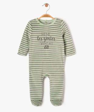 Pyjama dors-bien en velours à rayures avec message bébé garçon vue2 - GEMO(BB COUCHE) - GEMO