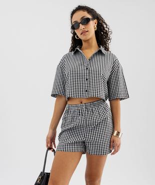 Chemise manches courtes coupe courte motif vichy femme vue5 - GEMO(FEMME PAP) - GEMO