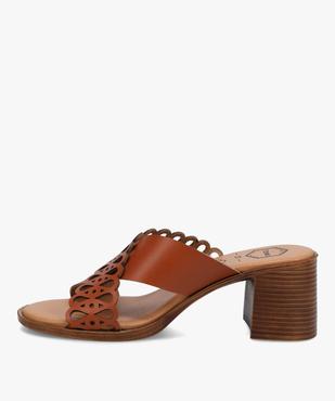 Mules femme à talon et brides croisées en cuir ajouré - Tanéo vue3 - TANEO - GEMO