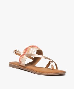 Sandales femme à entre-doigts en cuir et broderies perlées vue2 - GEMO (CASUAL) - GEMO
