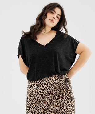 Tee-shirt à paillettes avec épaules brodées femme grande taille vue1 - GEMO (G TAILLE) - GEMO