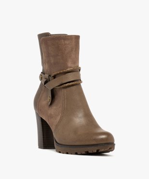 Bottines femme à talon haut et large avec détails fantaisie et à zip vue3 - GEMO(URBAIN) - GEMO