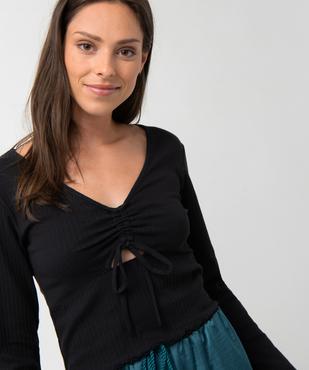 Haut de pyjama femme court à manches longues et col V vue2 - GEMO(HOMWR FEM) - GEMO