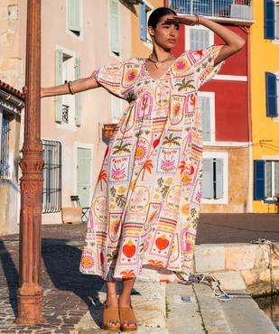Robe longue en gaze de coton à motifs exotiques femme vue1 - GEMO(FEMME PAP) - GEMO