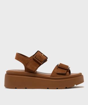 Sandales dessus cuir à semelle plateforme chunky femme - Tanéo vue1 - TANEO - GEMO