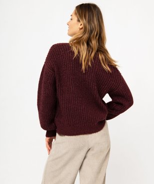 Pull à col V en maille ajourée à paillettes femme  vue3 - GEMO(FEMME PAP) - GEMO