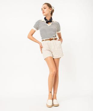 Polo rayé à manches courtes en maille côtelée femme - LuluCastagnette vue6 - LULUCASTAGNETTE - GEMO