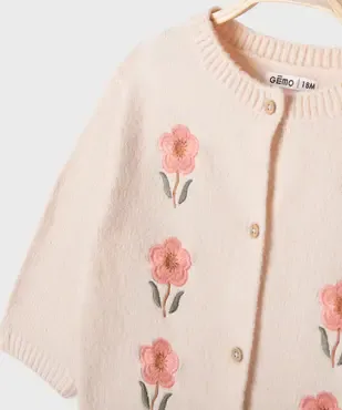 Gilet à col rond avec fleurs brodées bébé fille vue2 - GEMO 4G BEBE - GEMO
