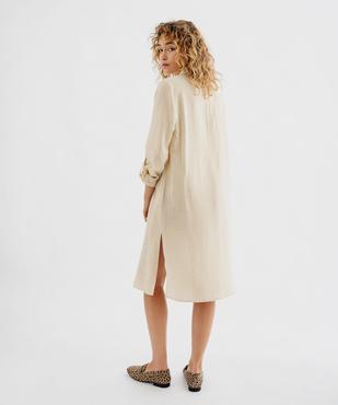 Chemise longue en viscose froissée à manches longues retroussables femme vue3 - GEMO 4G FEMME - GEMO