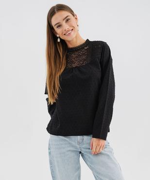 Blouse en coton avec décolleté en dentelle femme vue2 - GEMO(FEMME PAP) - GEMO