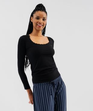 Tee-shirt manches longues avec col rond en dentelle femme vue8 - GEMO(HOMWR FEM) - GEMO