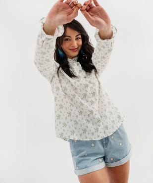 Chemise manches longues fleurie à col victorien femme vue1 - GEMO(FEMME PAP) - GEMO
