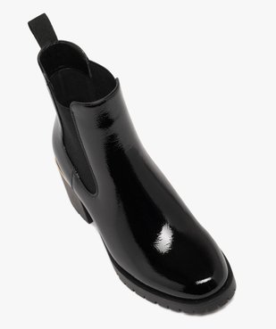 Boots femme à talon carré et semelle crantée dessus vernis avec liseré métallisé vue5 - 5 MILES - GEMO