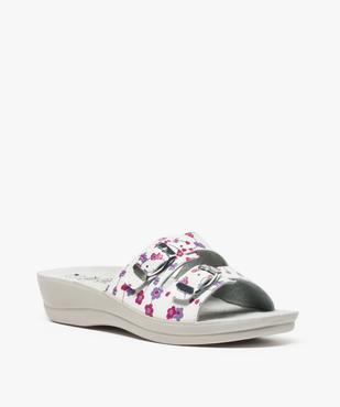 Mules femme confort 2 brides fleuries à boucles - Cloggy vue2 - CLOGGY - GEMO