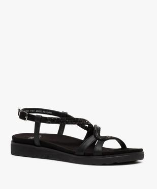 Sandales femme à talon plat et brides strass unies vue2 - GEMO (CASUAL) - GEMO