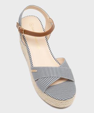 Sandales compensées en toile rayée femme - LuluCastagnette vue5 - LULUCASTAGNETTE - GEMO