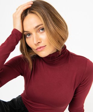 Tee-shirt femme uni avec col roulé et manches longues vue2 - GEMO 4G FEMME - GEMO