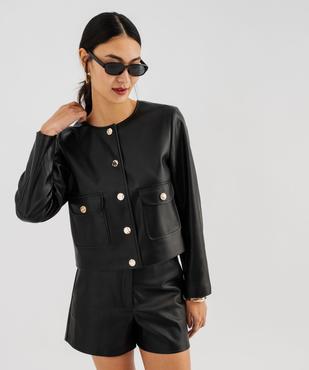 Veste courte imitation cuir avec boutons fantaisie femme vue2 - GEMO(FEMME PAP) - GEMO