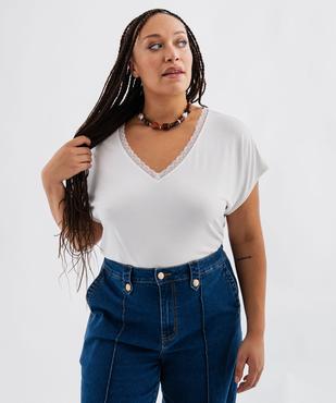 Tee-shirt manches courtes fluide à col V dentelle femme grande taille vue1 - GEMO 4G GT - GEMO
