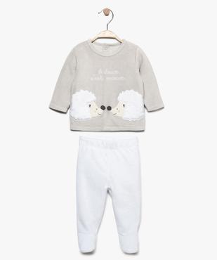 Pyjama bébé 2 pièces en velours avec pieds motif hérissons vue1 - GEMO(BB COUCHE) - GEMO