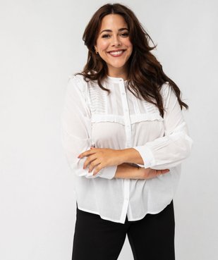 Chemise en coton avec plastron froncé femme grande taille vue1 - GEMO (G TAILLE) - GEMO