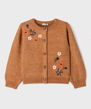 Gilet en maille chinée et brodée de fleurs fille - LuluCastagnette vue1 - LULUCASTAGNETTE - GEMO