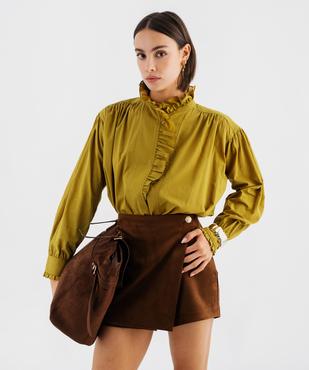 Chemise manches longues à col victorien en voile de coton femme vue1 - GEMO(FEMME PAP) - GEMO
