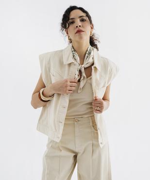 Veste en jean sans manches avec poches asymétriques femme vue1 - GEMO 4G FEMME - GEMO