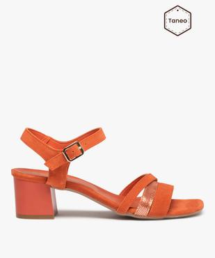 Sandales femme à talon carré dessus cuir suédé – Tanéo vue1 - TANEO - GEMO