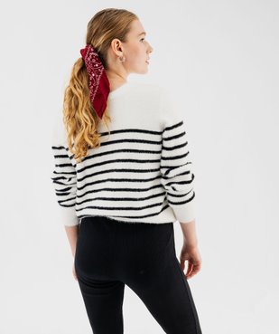 Gilet rayé avec col V en maille duveteuse femme vue3 - GEMO(FEMME PAP) - GEMO