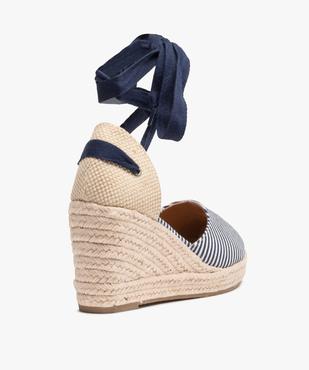 Sandales compensées femme dessus toile à lacets ruban vue4 - SANS MARQUE - GEMO