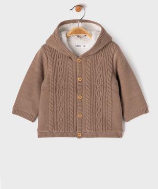Gilet à capuche en maille torsadée doublé sherpa bébé garçon vue1 - GEMO(BB COUCHE) - GEMO