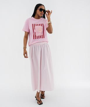 Tee-shirt manches courtes coupe ample avec motif sur l’avant femme vue5 - GEMO 4G FEMME - GEMO