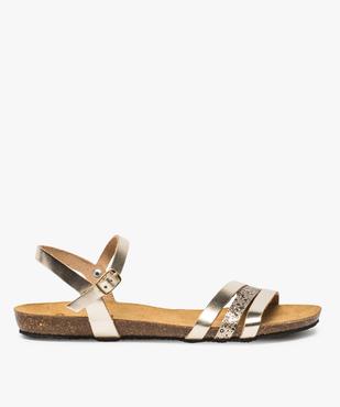 Sandales femme dorées à petit talon compensé vue1 - GEMO (CASUAL) - GEMO