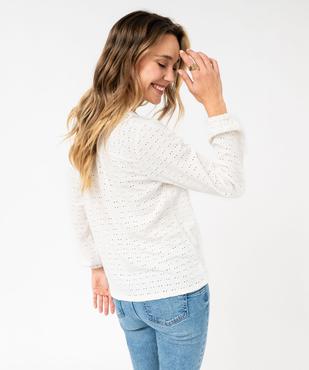 Tee-shirt à manches longues et col V en maille ajourée femme vue3 - GEMO 4G FEMME - GEMO