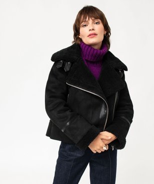 Veste aviateur en suédine doublée sherpa vue2 - GEMO(FEMME PAP) - GEMO