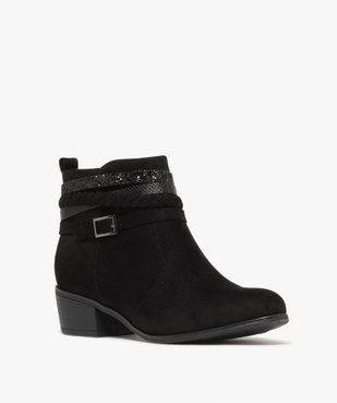Boots femme en suédine unie avec brides fantaisie et à petit talon vue3 - VALENTINA BALDA - GEMO