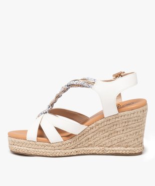 Sandales femme compensées à bride tressée en tissu et semelle corde vue3 - GEMO 4G FEMME - GEMO