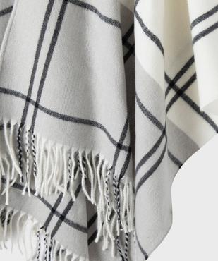 Echarpe poncho à carreaux et finitions franges femme vue2 - GEMO 4G FEMME - GEMO