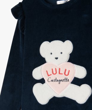 Pyjama en velours avec motif ourson fille - LuluCastagnette vue3 - LULUCASTAGNETTE - GEMO