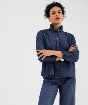 Chemise en coton esprit denim avec col à volant femme vue1 - GEMO 4G FEMME - GEMO