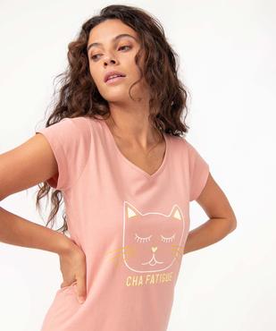 Chemise de nuit femme à manches courtes et col V vue2 - GEMO(HOMWR FEM) - GEMO