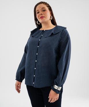 Chemise manches longues en coton stretch à carreaux et grand col femme grande taille vue1 - GEMO (G TAILLE) - GEMO