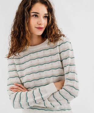 Pull rayé en maille ajourée femme vue2 - GEMO 4G FEMME - GEMO
