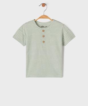 Tee-shirt rayé à manches courtes et col tunisien bébé garçon vue1 - GEMO(BEBE DEBT) - GEMO